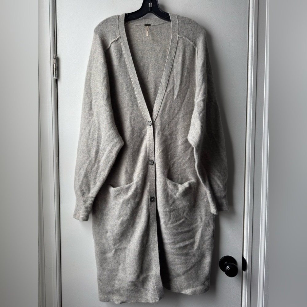 Free People Cashmere Blend Light Gray Women's Long Cardigan